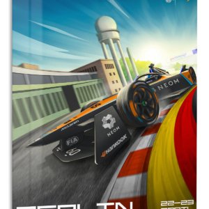 Electric Race Car City Circuit Poster – Premium Metal Wall Art