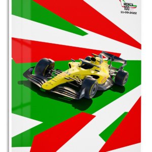 Yellow Open-Wheel Racing Car Graphic – Premium Metal Wall Art