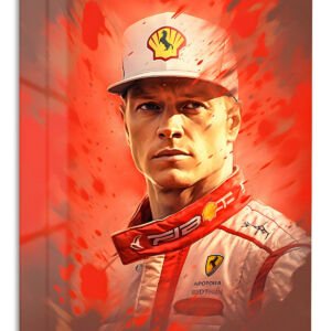 Red Motorsport Driver Portrait – Premium Metal Wall Art