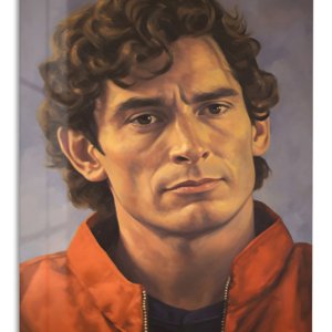 Curly-Haired Man in Red Jacket Portrait – Premium Metal Wall Art