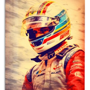 Sunlit Racing Driver Portrait – Premium Metal Wall Art